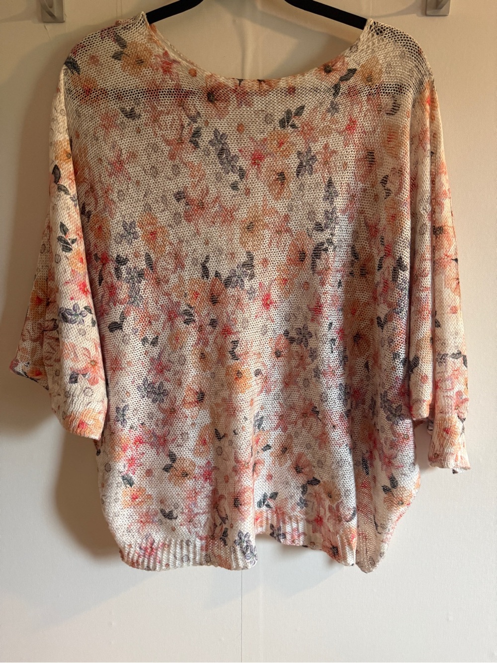 Made in Italy Floral Knit Sweater 1X Oversized Lightweight Dolman Boho Top